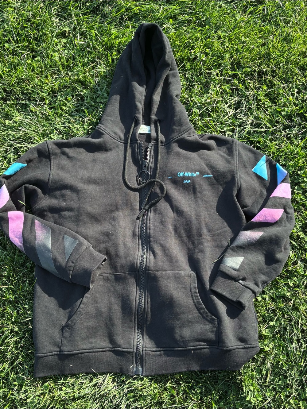 Off-White Hoodie 2019 Gradient Black Zip Business Casual